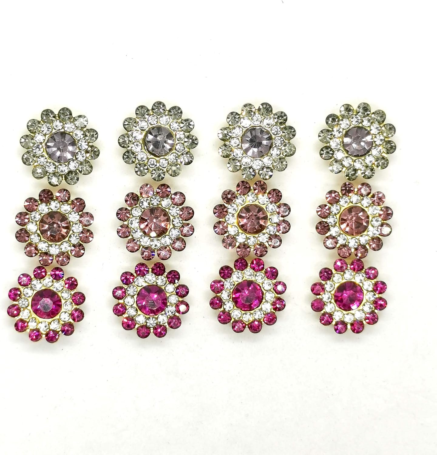 12 pcs Gold Plated Base Sew-on Bling Bling Rhinestone Flower Spacer/Connector Charms 14mm by Beading Station (Pink) image 5