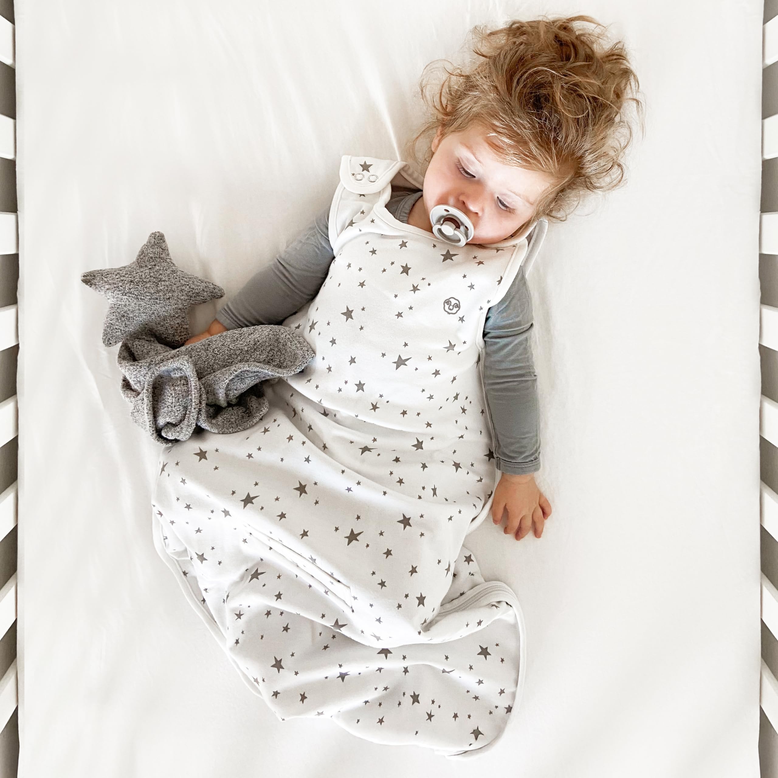 Woolino Saco de Dormir Niños Pequeños, 4 Estaciones, Lana Merina y Algodón Orgánico, Saco de Dormir para Bebés, 2-4 Años, Gris Estrella