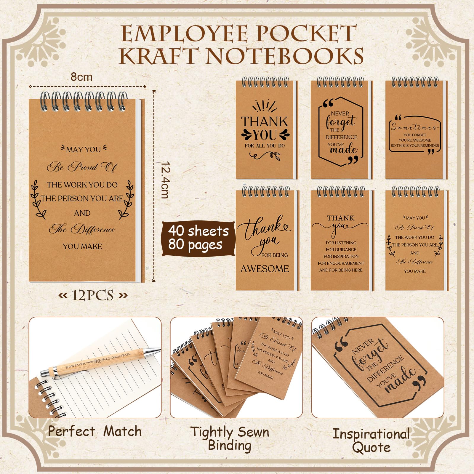 Tenare 24 Pcs Thank You Gifts Bulk Includes 12 Motivational Bamboo Pens 12 Motivational Spiral Notebooks Employee Appreciation Gifts for Christmas Graduation Teachers Employees Colleagues - Image 3