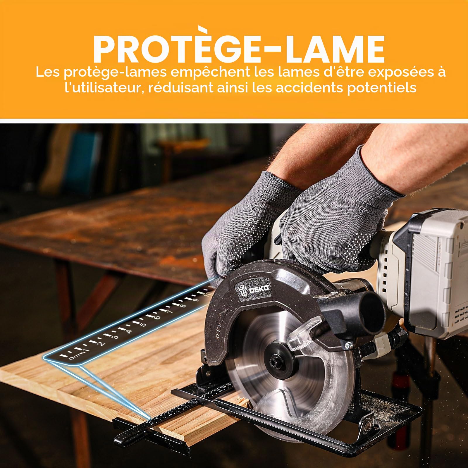 Scie Circulaire Sans Fil: DEKOPRO Scie Circulaires Haute Performance 4500 RPM avec 2x4000 mAh Batteries, 55mm à 90° / 33mm à 45°, Base en Acier avec Éclairage LED - Scie Plongeante pour Bois et Tubes