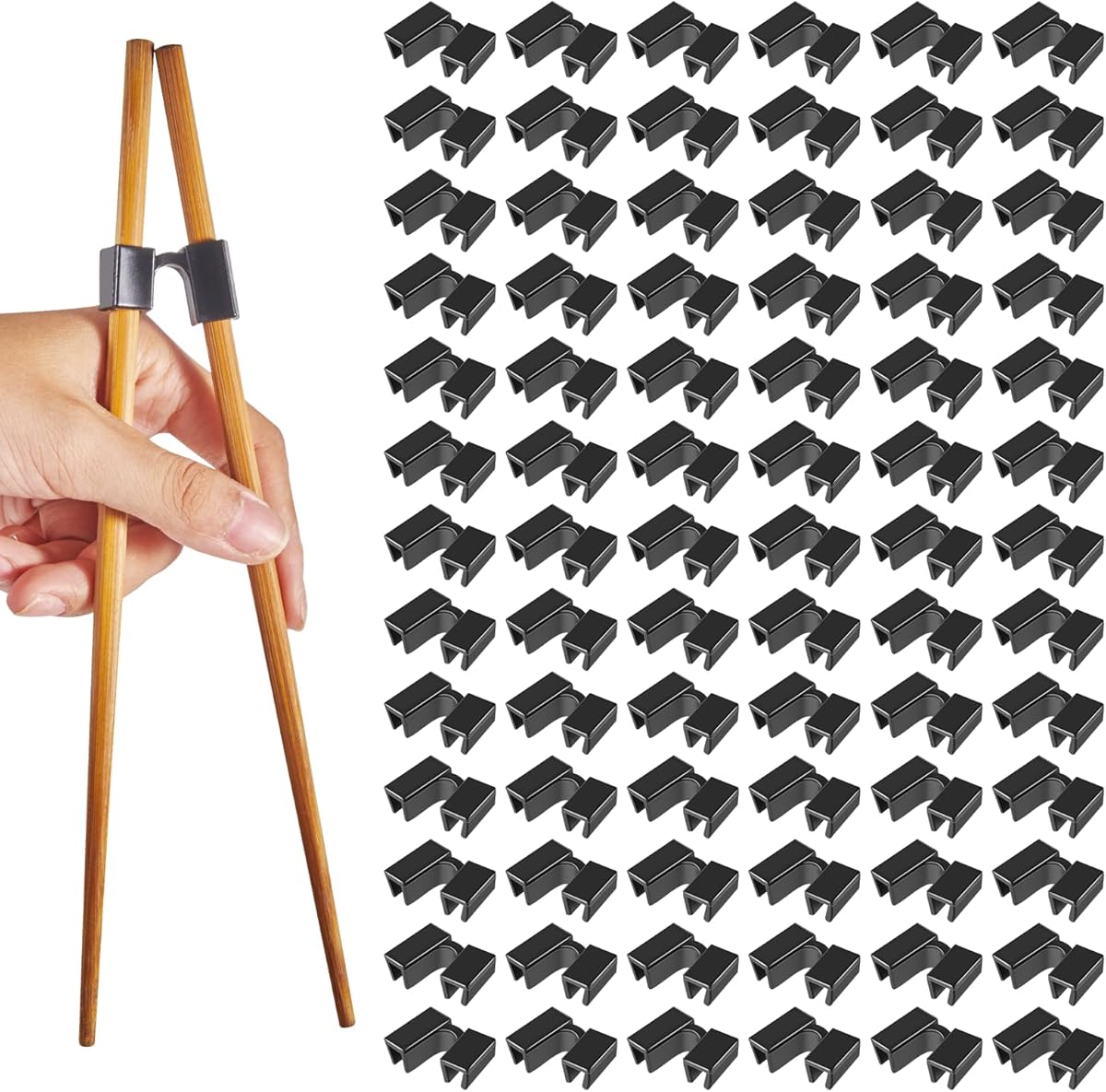 Tioncy 1000 Pieces Reusable Chopstick Helper Training Bulk for Kids Black Plastic Chinese Chopstick Holder Training Hinges Connector Practice Trainer for Adults, Beginner, Trainers Learner