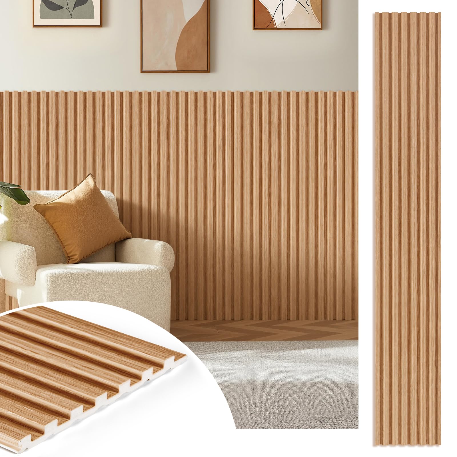wpc acoustic slat wall panels 16-pack 47.2'' x 6'', accent 3d wall panel for interior wall decor, waterproof fluted textured panel wall slats,solid elm (cover approx.32 sq.ft) (2 boxes)