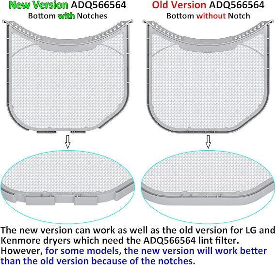 ADQ566564 Lint Filter Replacement for LG and Kenmore Dryers, New Version ADQ566564 Filter (Bottom with Notches), Ultra Durable Lint Screen Trap with Dryer Vent Lint Brush