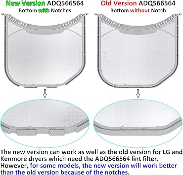 ADQ566564 Lint Filter Replacement for LG and Kenmore Dryers, New Version ADQ566564 Filter (Bottom with Notches), Ultra Durable Lint Screen Trap with Dryer Vent Lint Brush