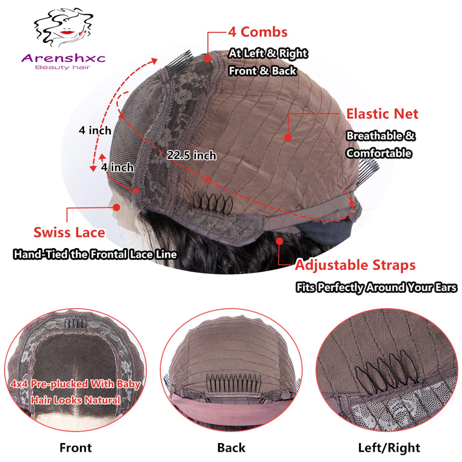 Human Hair Wig 4x4 Lace Front Wigs Straight Glueless Wigs Brazilian Virgin Human Hair Natural Black Color For Black Women 14 Inch - Image 2