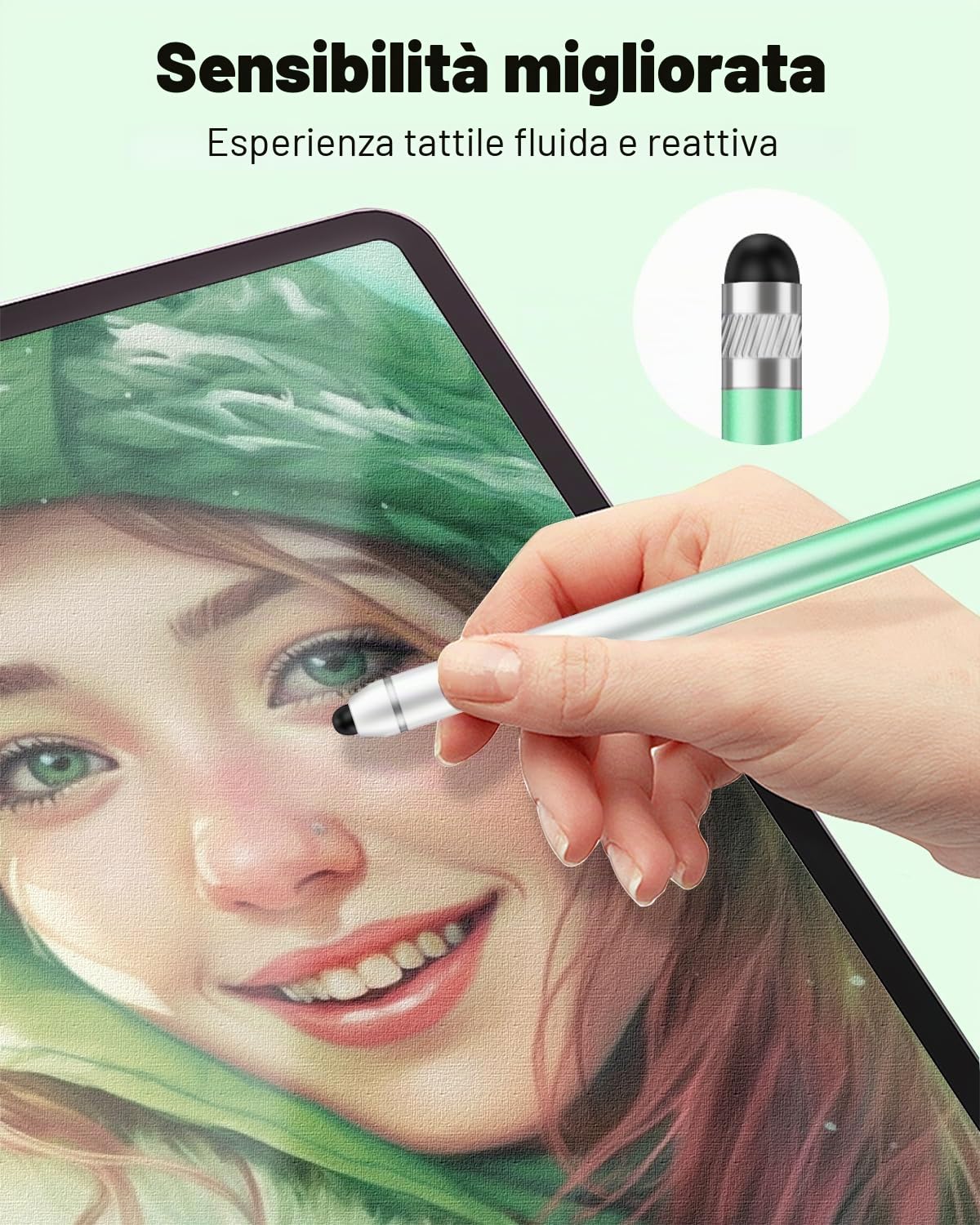 AmberVec Penna Stylus Capacitiva a Doppia Punta per Touchscreen iPhone iPad Android Tablet, Confezione da 2