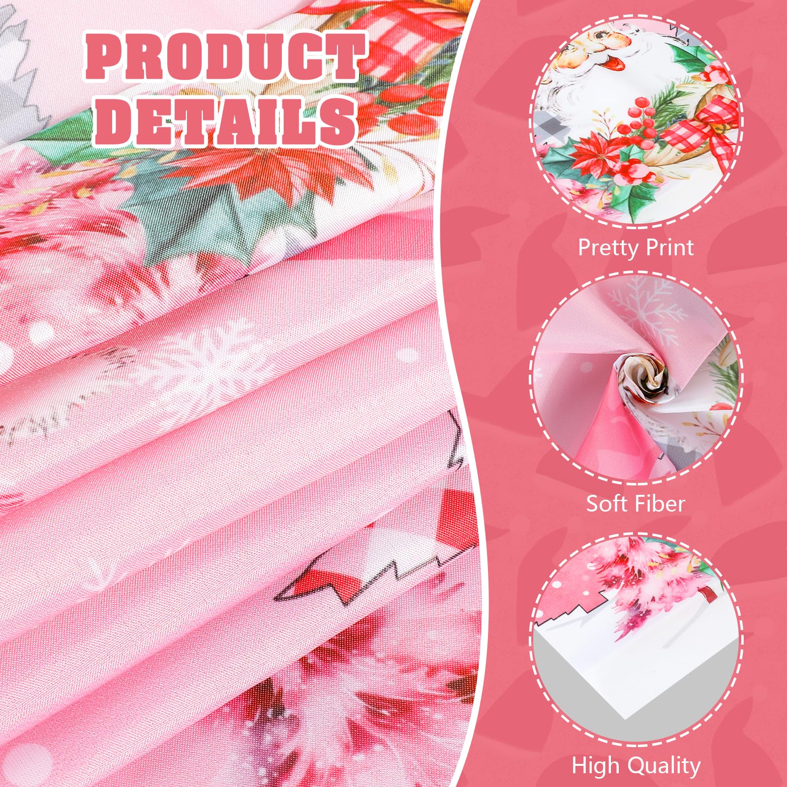 DPKOW Pink Christmas Table Runner Place Mats, Pink Christmas Table Decorations Xmas Table Runner Place Mats Santa Claus Christmas Tablecloth, Pink Christmas Holiday Table Setting, Christmas Home Decor - Image 3
