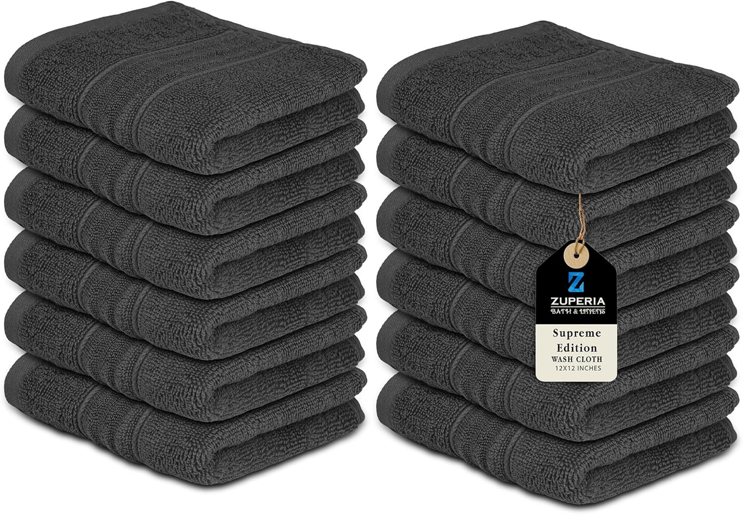 ZUPERIA Supreme Edition Washcloths, 12 x 12 Inches, 100