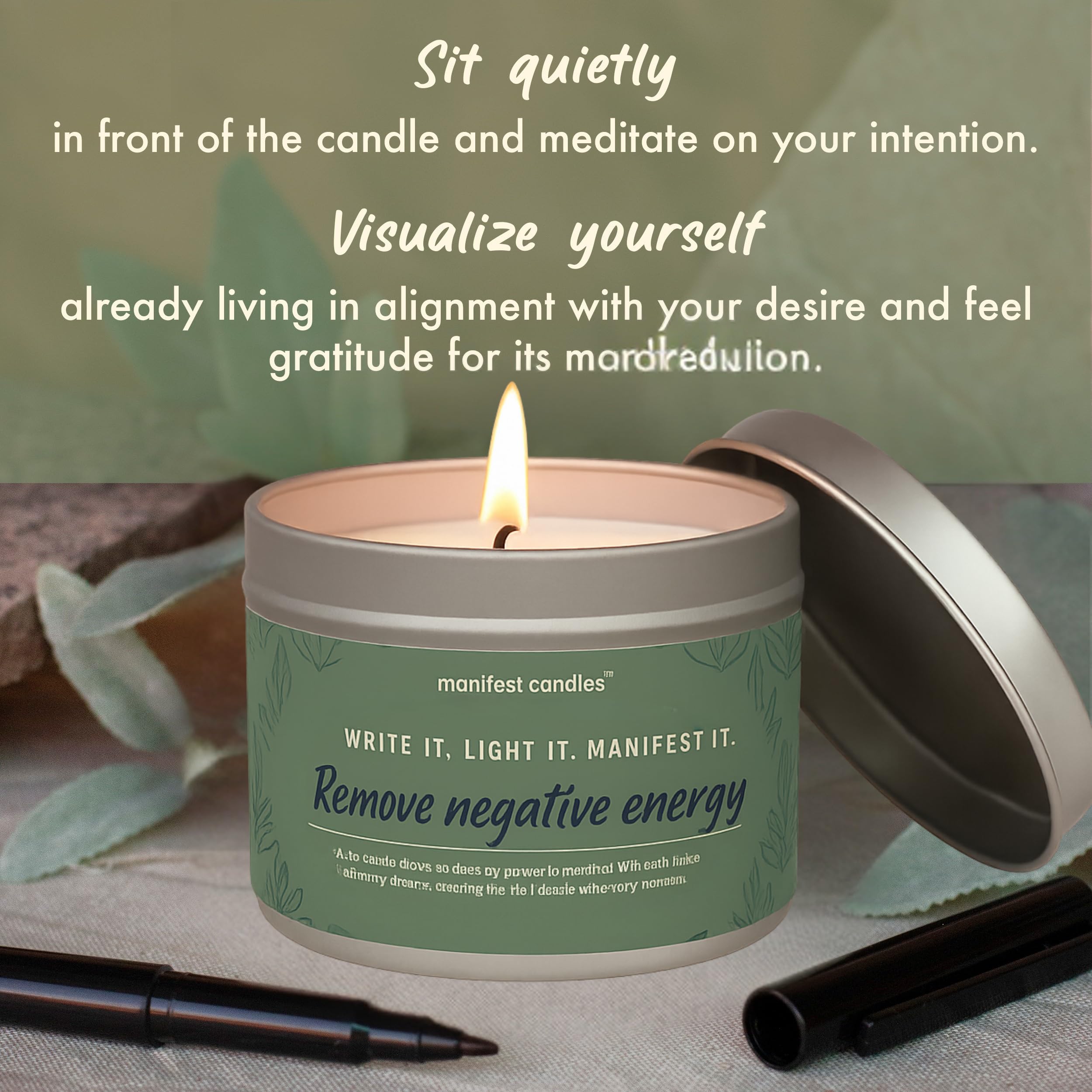 MANIFEST CANDLES, Białe świece szałwiowe do oczyszczania domu, negatywna energia, 45-godzinne spalanie, czysta szałwia, świeca do medytacji pozytywnej energii, świeca aromaterapeutyczna, prezenty