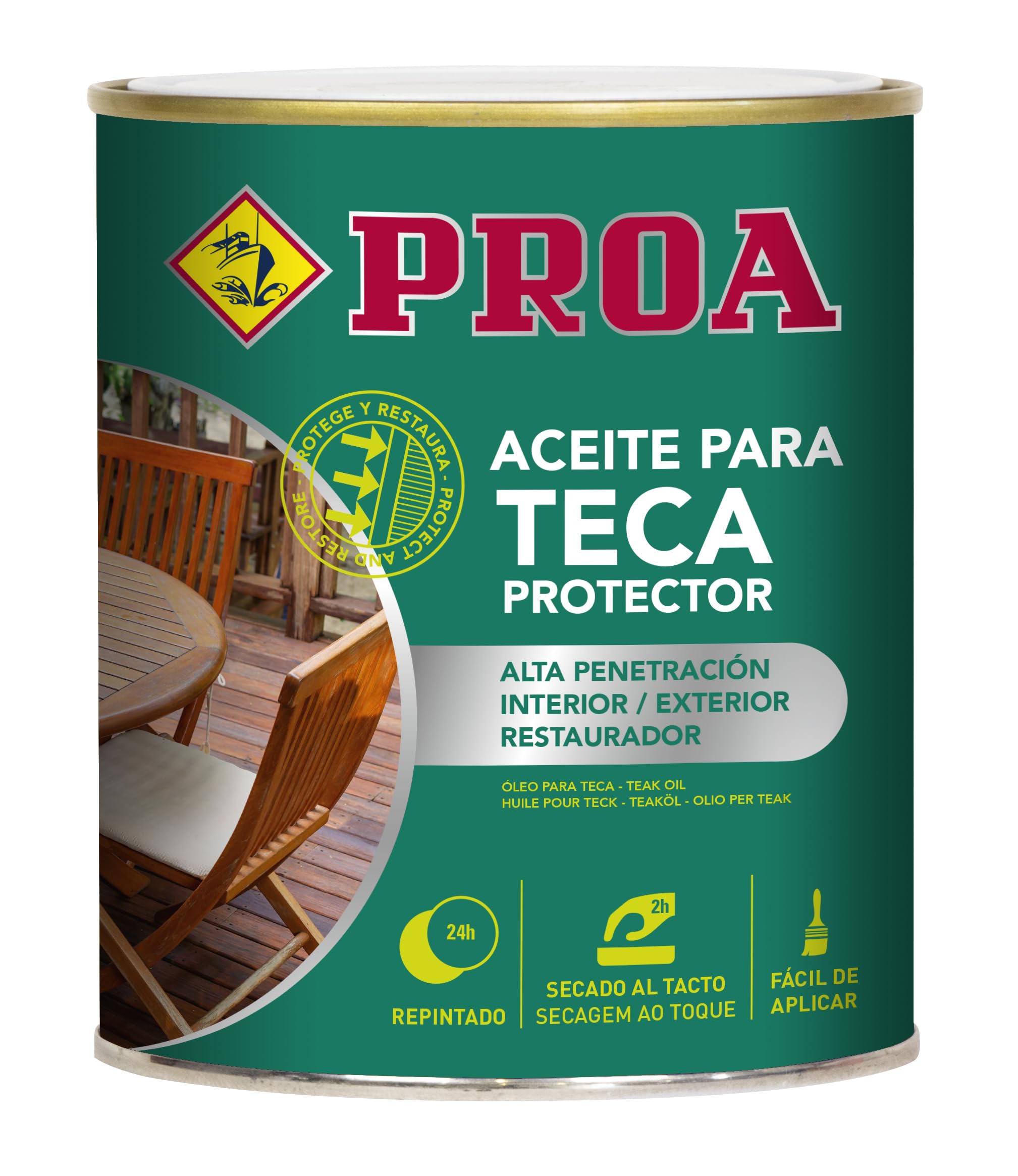 Aceite para Teca. PROA. Protección y nutrición para la madera. Renueva tus muebles de jardín.. Transparente. 750 ML.