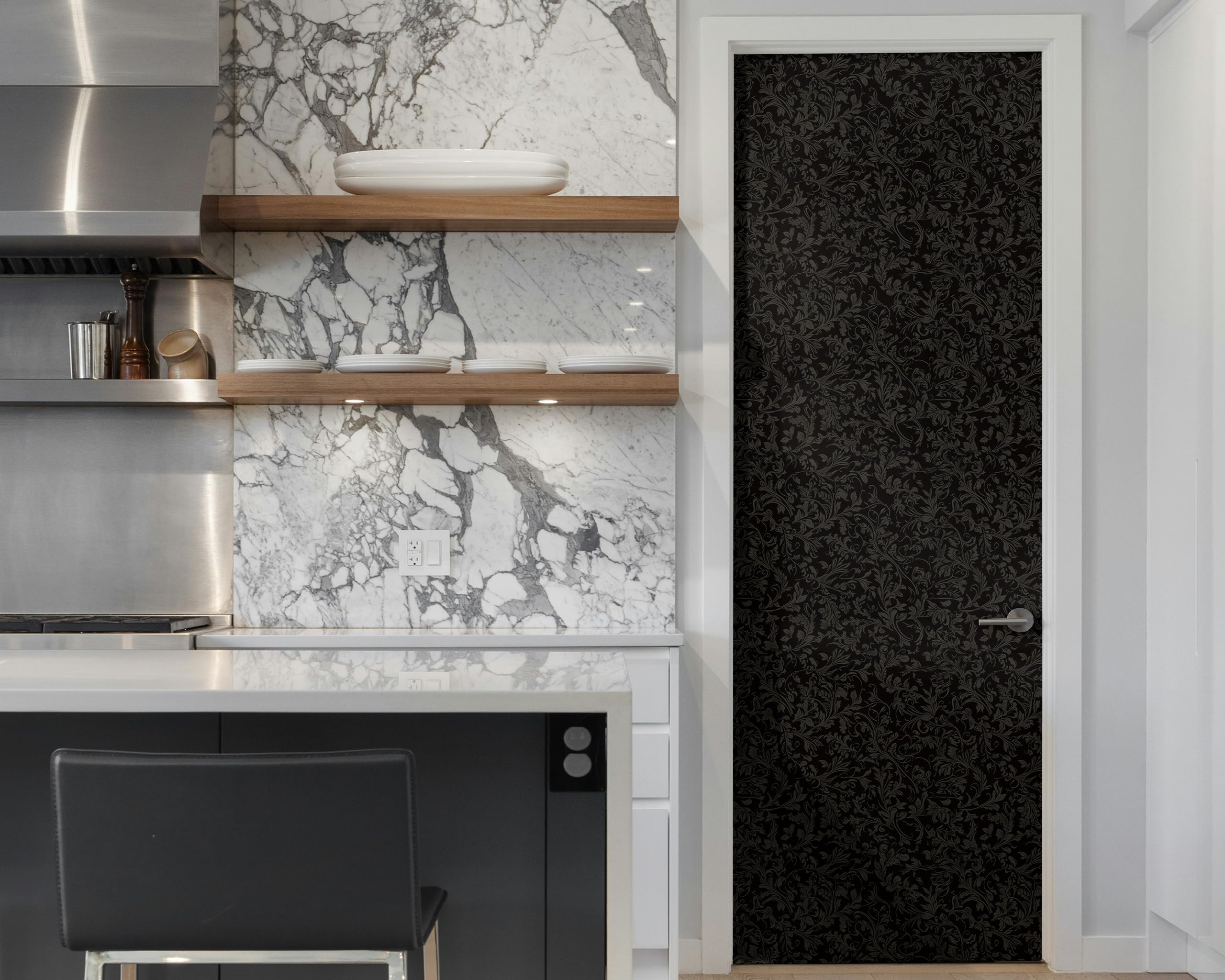 FLFK Gothic Black Wallpaper Peel and Stick Vintage Floral Wall Paper 16in x 128in(40cm x 325cm) Self Adhesive Removable Vinly Contact Paper for Bedroom Bathroom Shlef Cabinet Drawers Décor — view 6