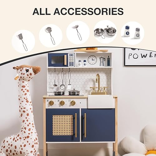 Miniatura 6 de ROBOTIME Juego de cocina de madera, juego de cocina para niños y niños pequeños, juego de cocina para niños con luces y sonidos, cocina de juguete