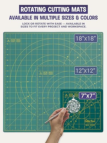 Miniatura 3 de The Quilted Bear Alfombrilla de corte giratoria de 7 x 7 pulgadas, alfombrilla de corte cuadrada autocurable de 360° con innovador mecanismo de Verde