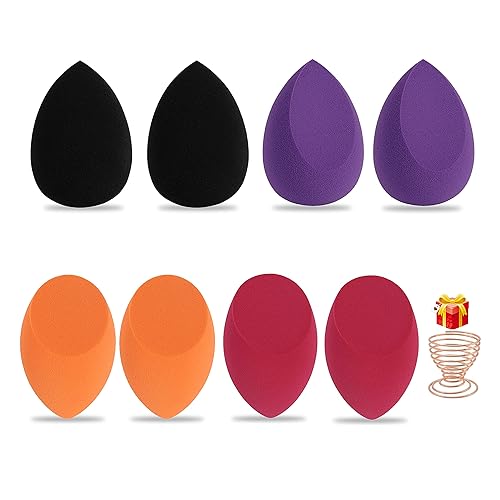 Juego de 8 esponjas de maquillaje Esponjas de maquillaje para licuadora de base con 1 soporte, impecable para crema, polvo y líquido (8 unidades,
