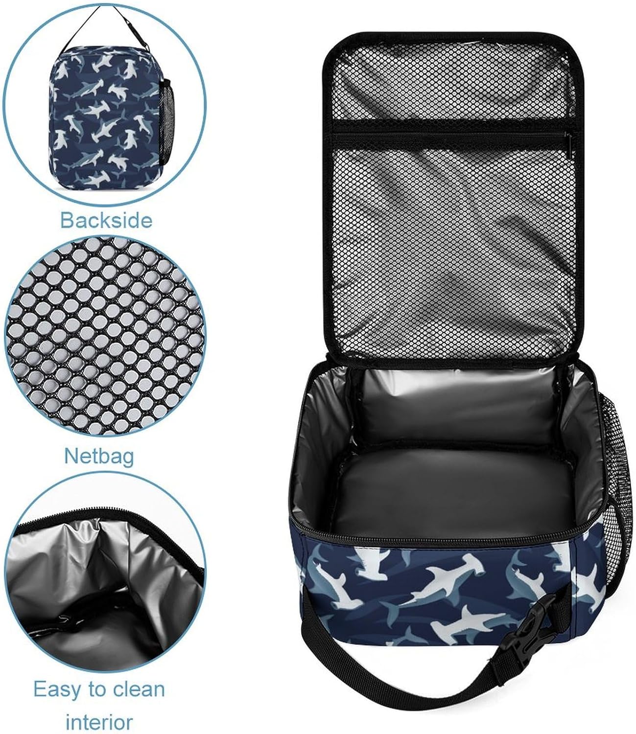 Custom 4 Piece Backpack Set Add Your Name Personalized Cute Dark Shark School Bag with Lunch Bag Pencil Case Kids Water Bottle Customized Backpack for Girls Boys Student