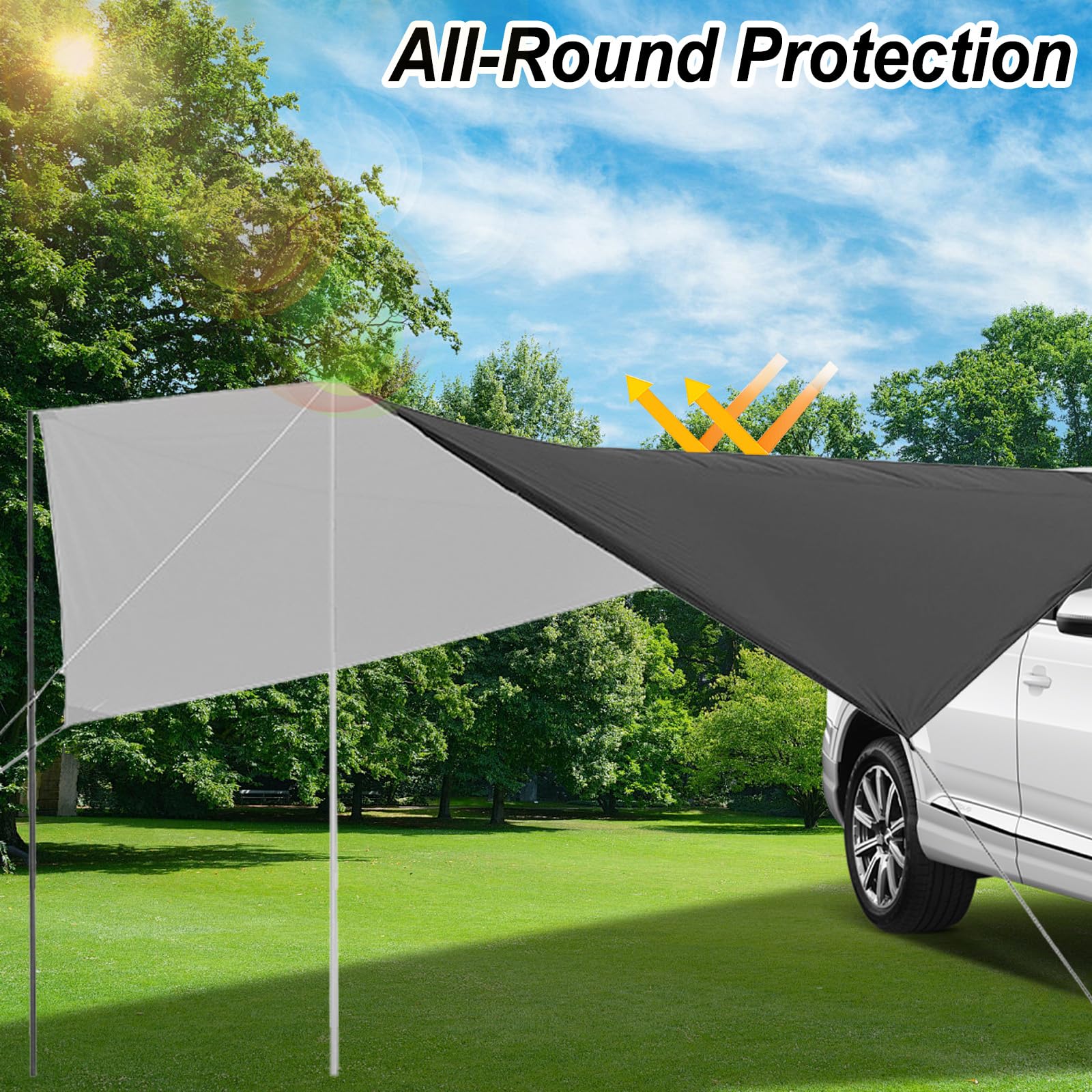 Universal Auto Markise, Sonnenschutz Auto Seitenmarkise Camping Markise für Auto, SUV, LKW, Wohnmobilen, 380 X 280 cm