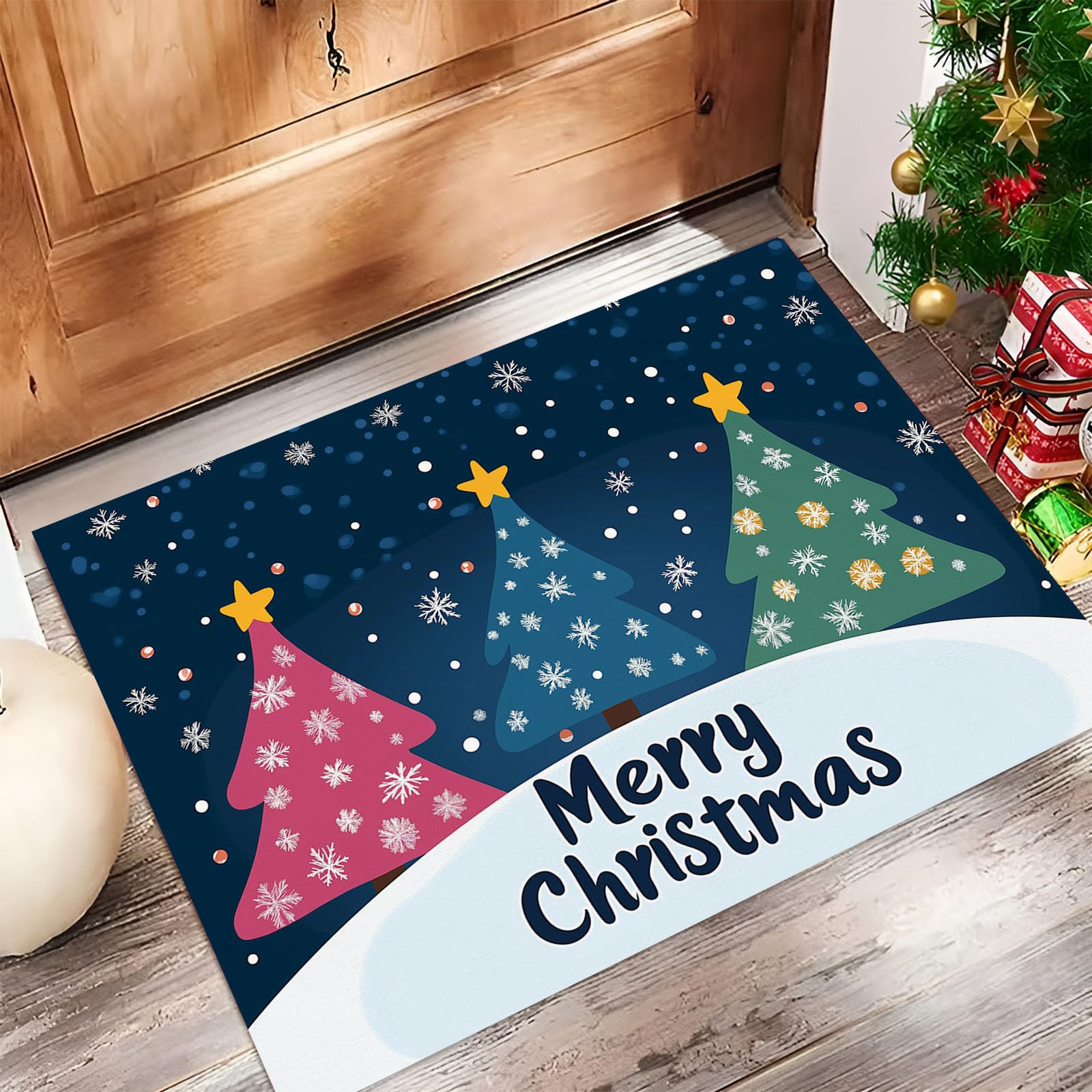 Tapis de Noël antidérapant et grand paillasson d'entrée lavable en machine 90 x 150 cm