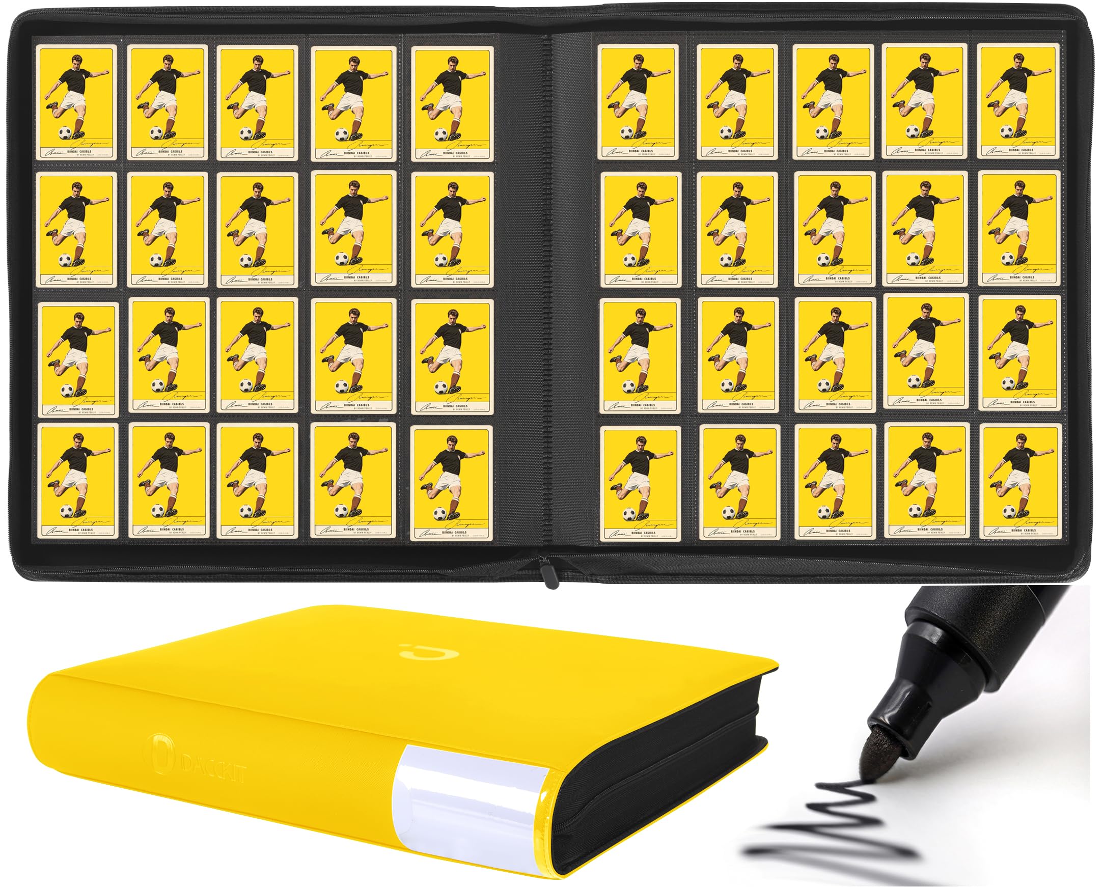 Carpeta de tarjetas premium con 20 bolsillos, se adapta a 2000 tarjetas, álbum de tarjetas sin anillo de 5 x 4 con fundas compatible con tarjetas comerciales y deportivas (modelo A, amarillo dorado)