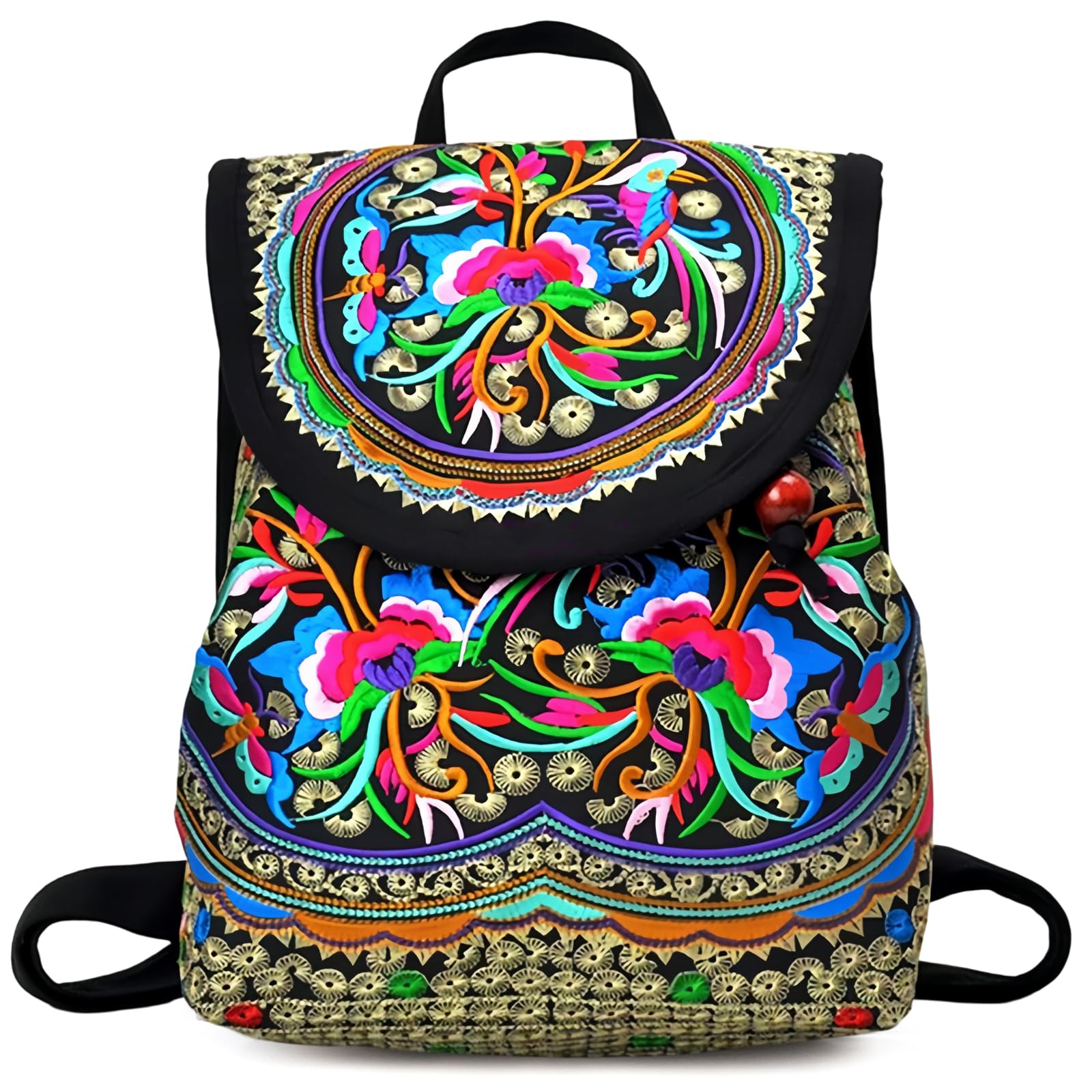 Goodhan Vintage Embroidered Backpack Purses for Women - Boho Shoulder Bag for Travel,Ethnic Floral Mini Back Pack,Lightweight Handbags for Daily Use (Red)