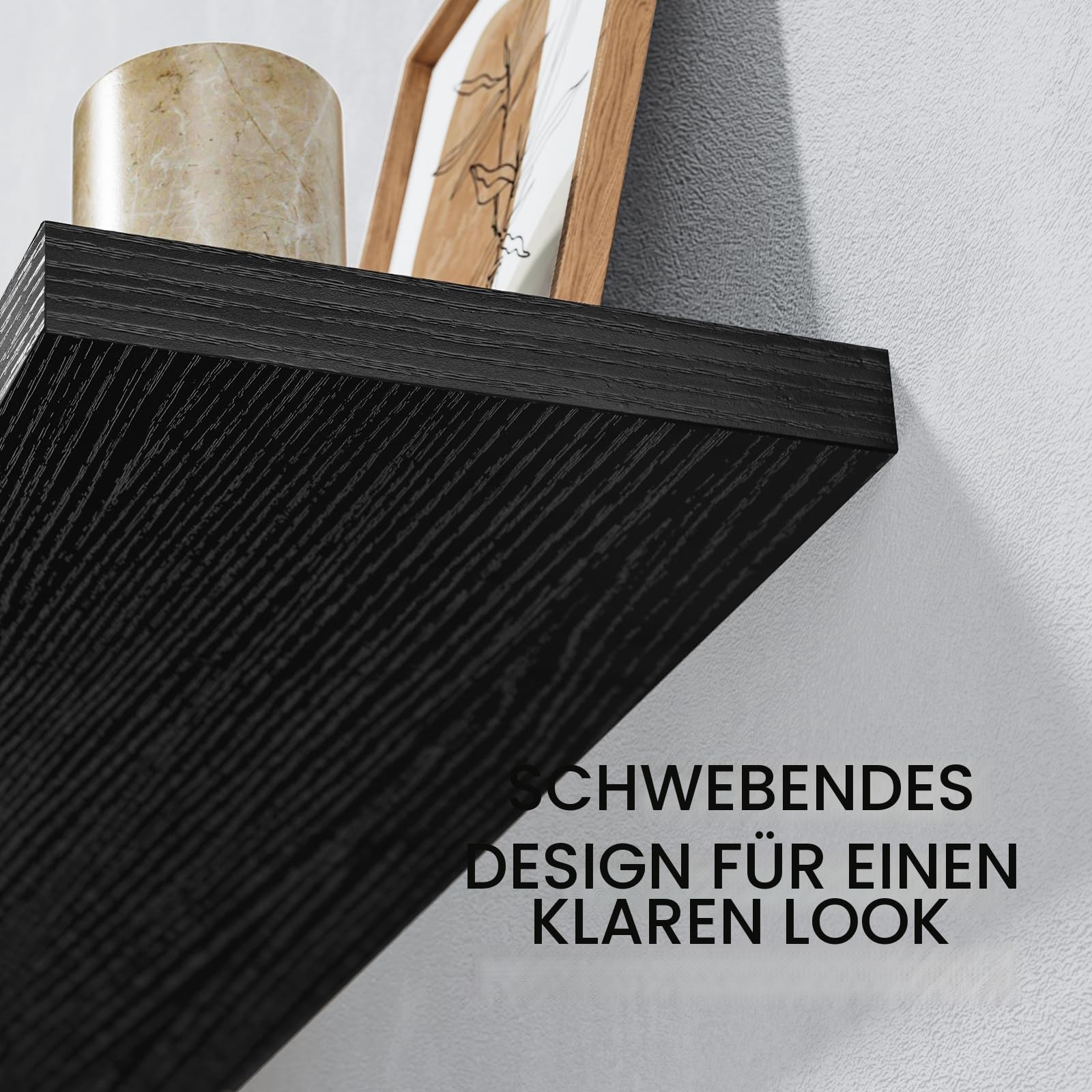 STOREMIC Wandregal 60 cm mit verdeckten Halterungen, 2er-Set, Schwarz | Regalbrett für Schlaf-, Bade-, Arbeits- und Wohnzimmer, stabile MDF-Platten, moderner schwebender Stauraum, einfache Montage