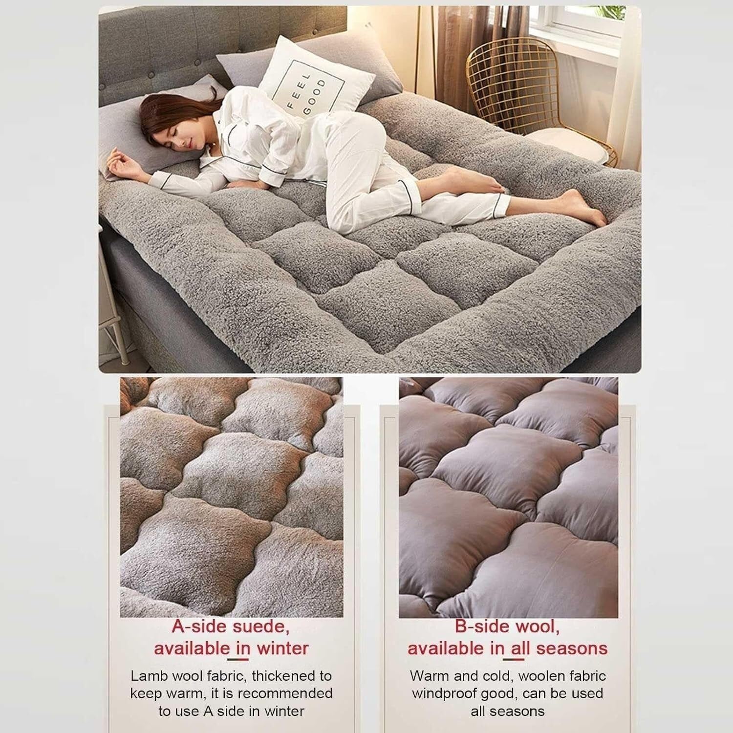 Colchón futón japonés, colchón futón de suelo esponjoso extra grueso, almohadillas para dormir enrollables peludas súper suaves, colchoneta portátil para dormir, colchón para sofá, cama para invitados