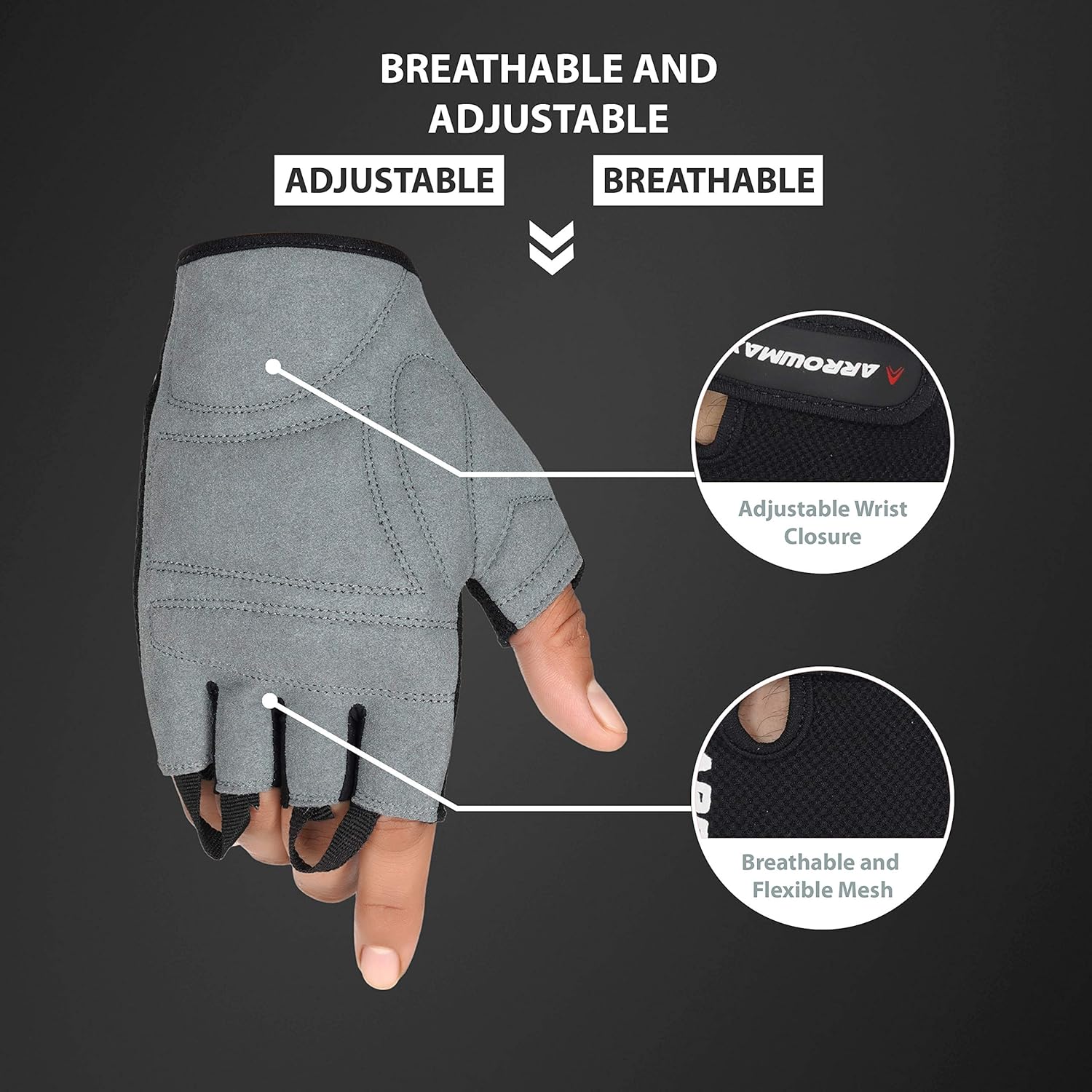 ARROWMAX Unisex-Adult Exercise Gym Gloves for Men Workout with Wrist,Cross Training,Weightlifting|Ideal for Cycling,Bike Riding and Sports Activities-Armour-X - Spandex, XL Black