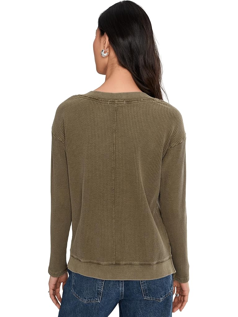 Mod-o-doc Long Sleeve Open V-neck Waffle Top