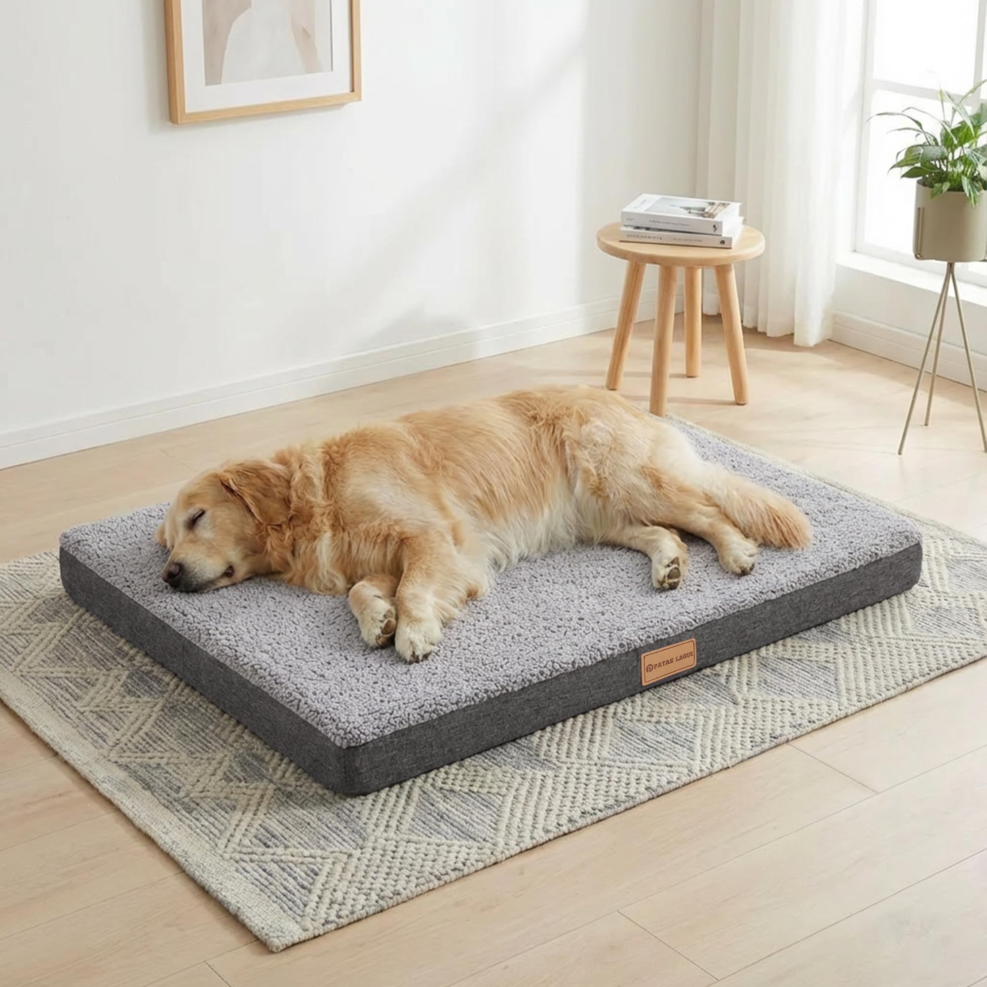 Patas Lague Orthopedic XL Dog Bed Large Sized Dog 42''X28'', Soft Waterproof Egg Crate Foam Large Pet Crate Beds Mat with Removable Washable Cover and