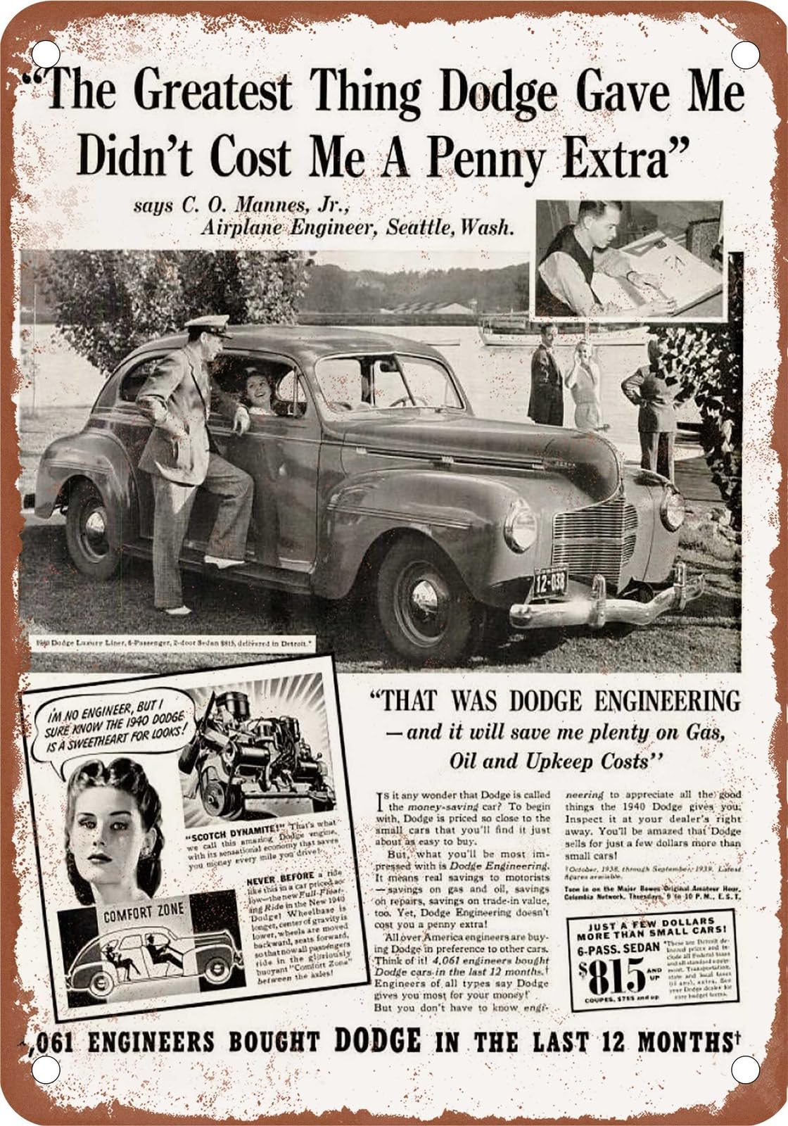 Miaomansenstore Metal Sign - 1940 Dodge Vintage Ad 03 - Old Retro Rusty Look Home Decor