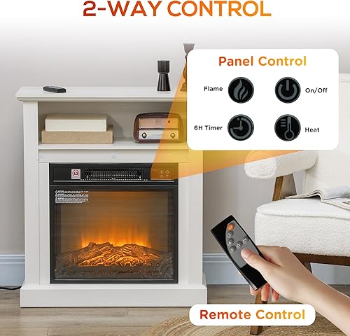 Miniatura 4 de HOMCOM Chimenea eléctrica independiente de 27 pulgadas con mantel envolvente, calentador reemplazable con efecto de llama ajustable, registro