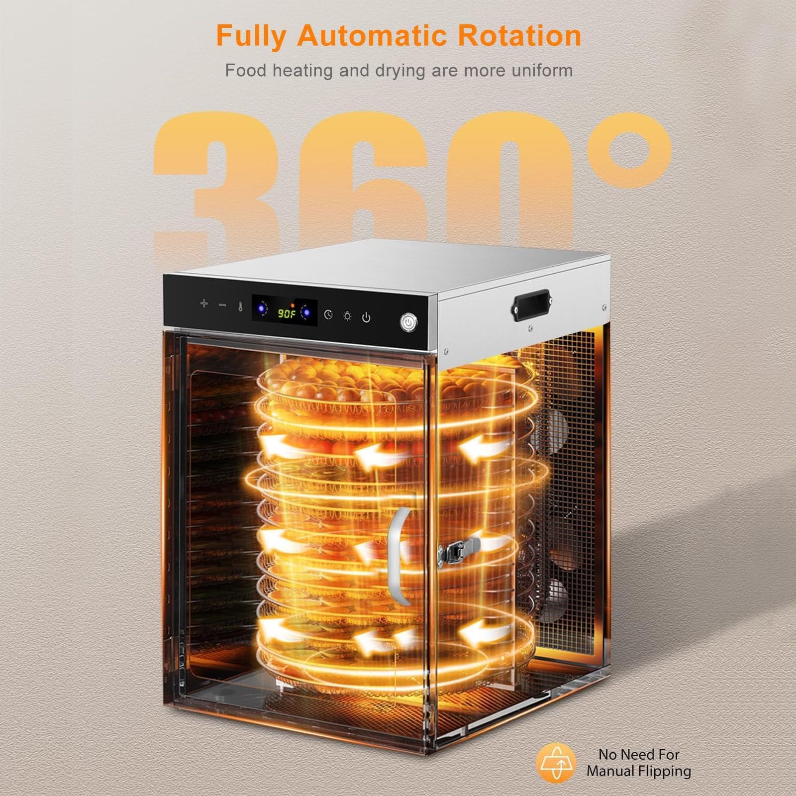 Deshidratador De Alimentos, Secador De Frutas De Acero Inoxidable, Secado Giratorio De 360°, Ajuste De Temperatura De 30 a 90 °C, Ajuste Del Temporizador De 24 Horas, Para Frutas, Verduras, Carne