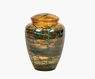 Handcrafted Mango Wood Cremation Urn Box – 280 Cubic Inches – Eco-Friendly Memorial Urn with Green Resin Inlay – Wooden Funeral Urn for Human or Pet Ashes (Small (45 Cu in))