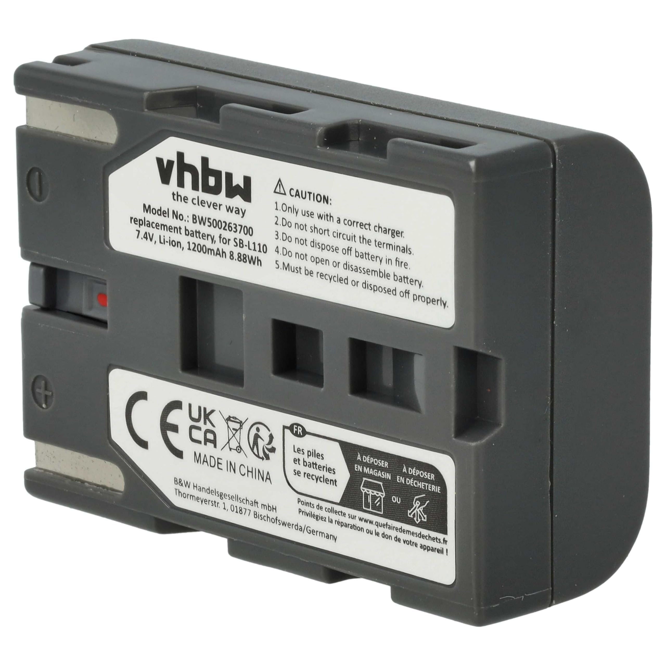 vhbw batteria sostituisce Samsung SB-LS70AB, SB-L110, SB-L70R, SB-L70, SB-L70A, BB13-SS014 per videocamera camcorder (1200mAh, 7,4V, Li-Ion)