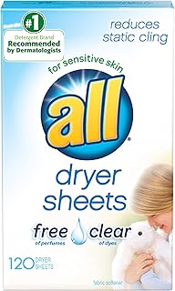 All Fabric Softener Dryer Sheets for Sensitive Skin, Free Clear, 120 Count