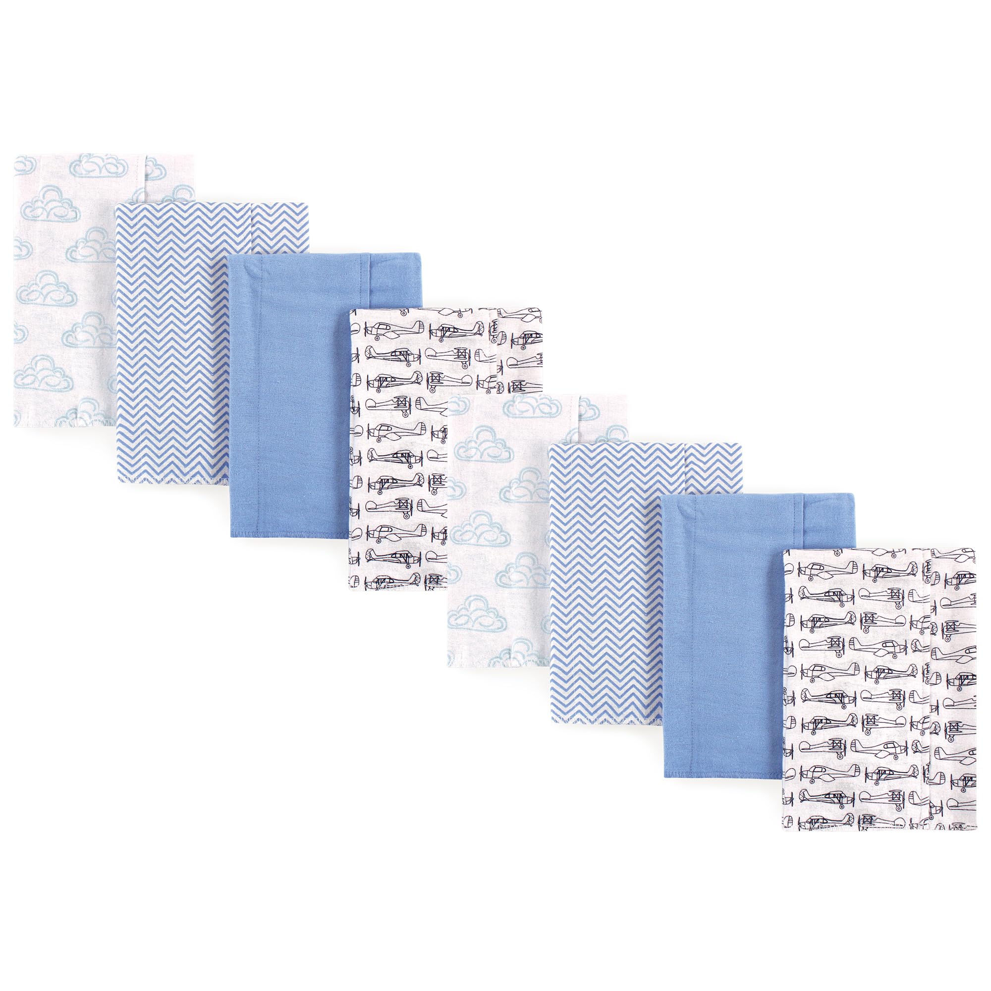 Hudson Baby Cotton Poly Flannel Burp Cloths Multipack, Airplane 8-Pack, One Size