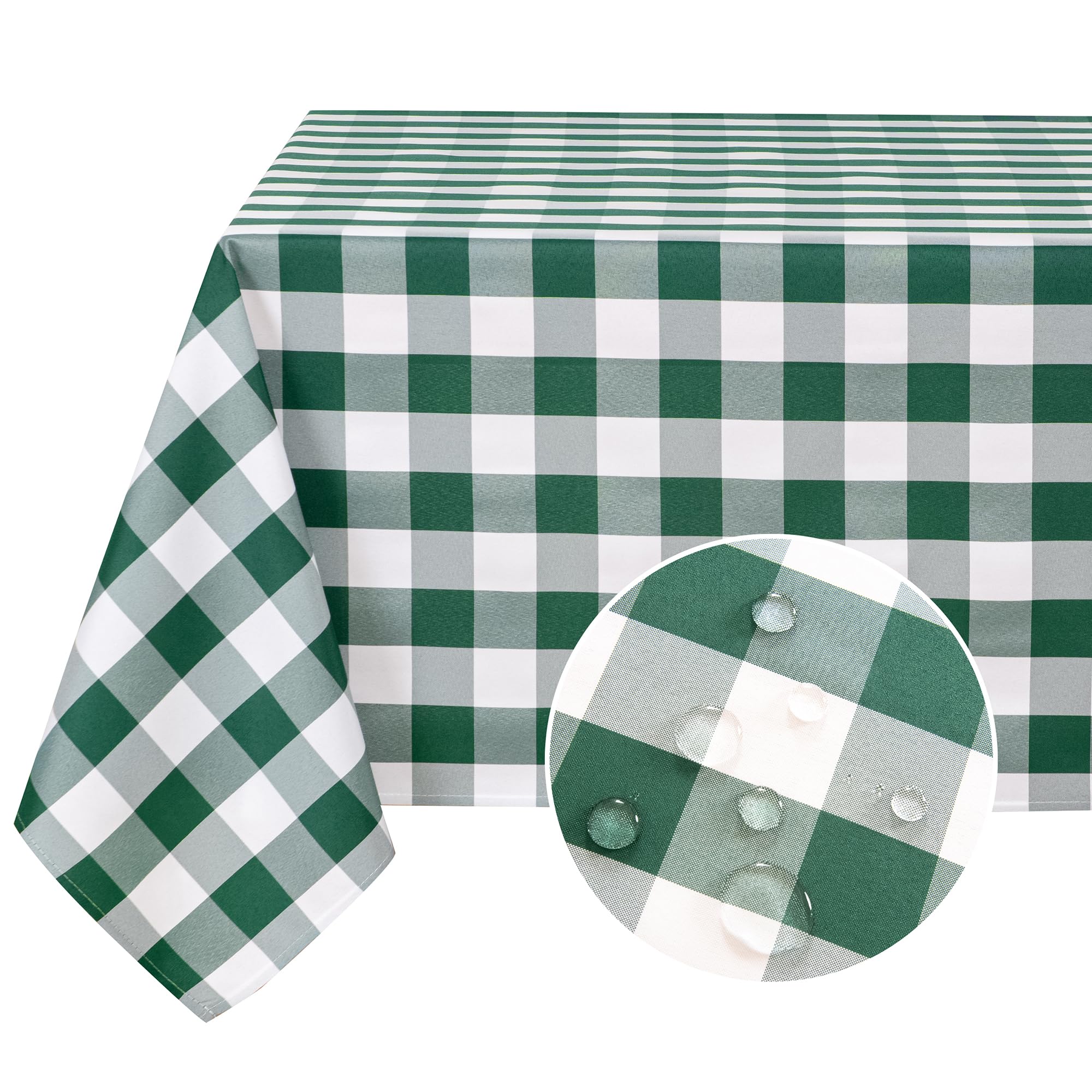 DWCN Karierte Tischdecke Outdoor Wetterfest Abwaschbare Fleckschutz Wasserdicht Garten Tischdecken für Weihnachten Draußen Picknick Esszimmer Party Hochzeiten Frühling, Grün und Weiß, 130x160cm