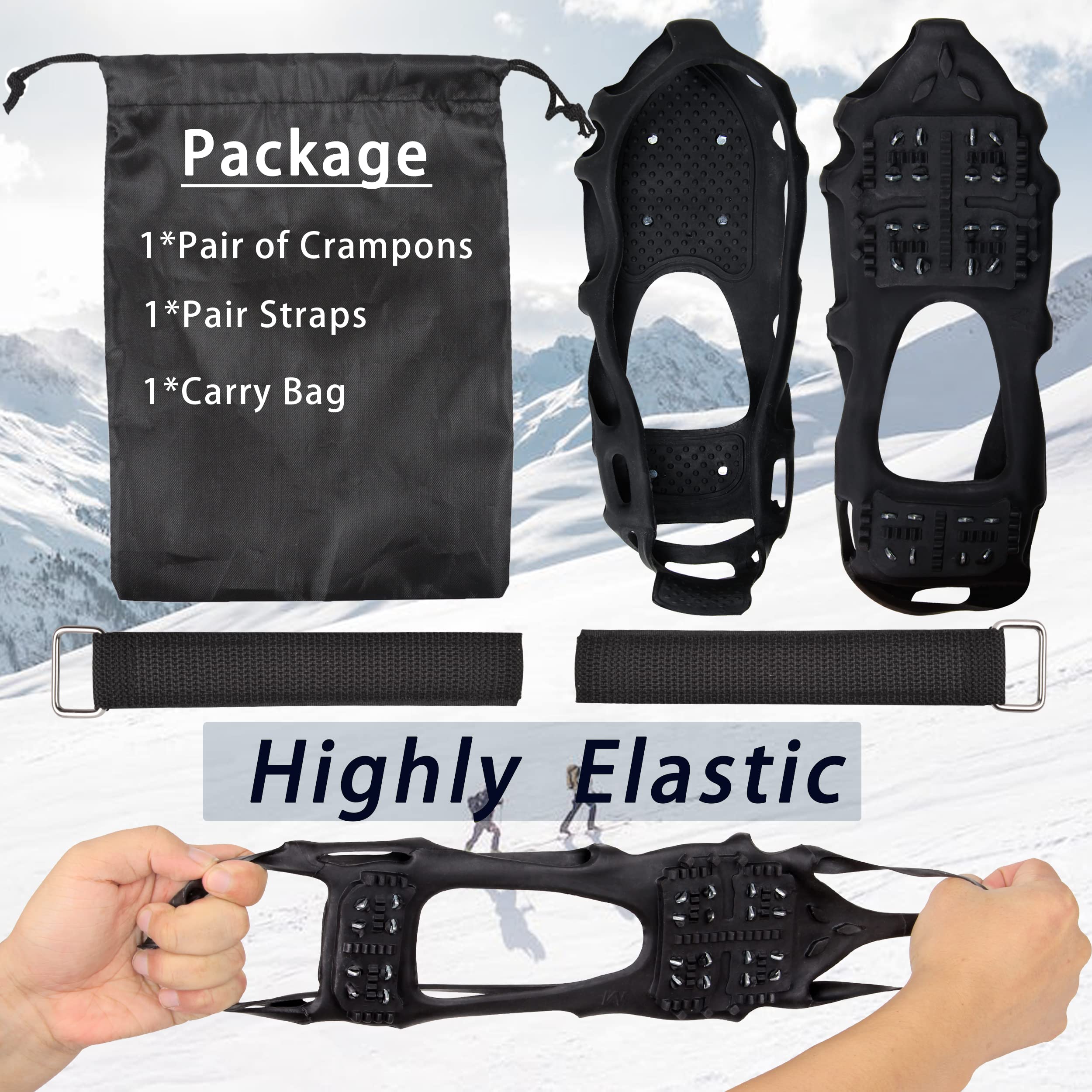 Crampons Antidérapants Neige/Glace - 10 Pointes Acier - Universels Pour Chaussures - Randonnée, Ski