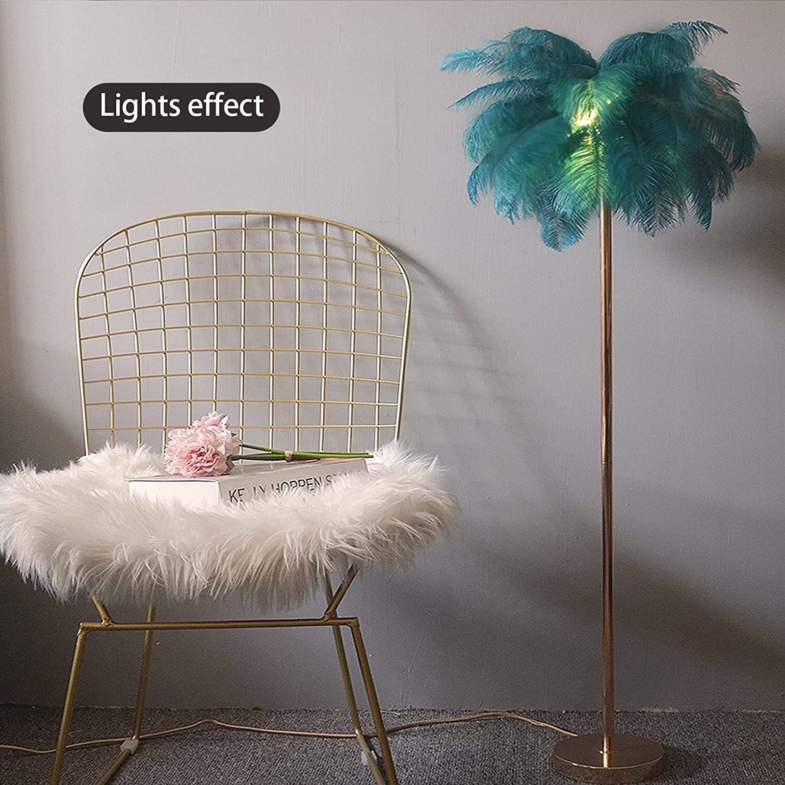 160cm lampa podłogowa z piór do salonu, nowoczesna lampa stojąca z 3 kolorami ściemniania, oświetlenie led do sypialni/lampa podłogowa led romantyczny salon(Pink)