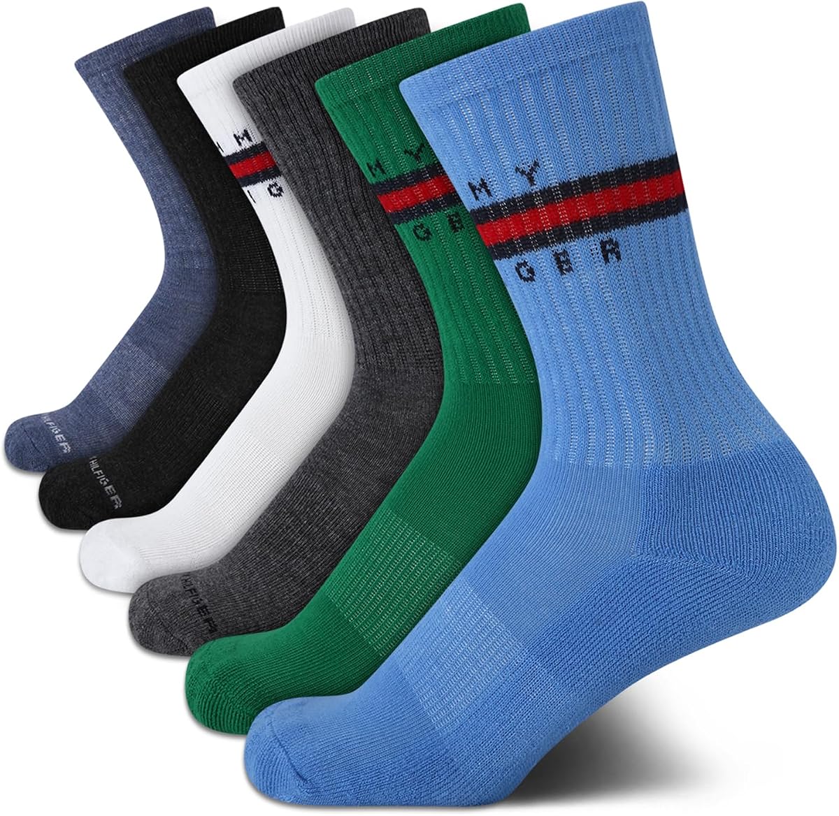 Tommy Hilfiger Paquete de 6 calcetines deportivos acolchados para niños | Terry suave para niños y niñas con ventilación de malla transpirable y talón reforzado, comodidad de apoyo para días activos