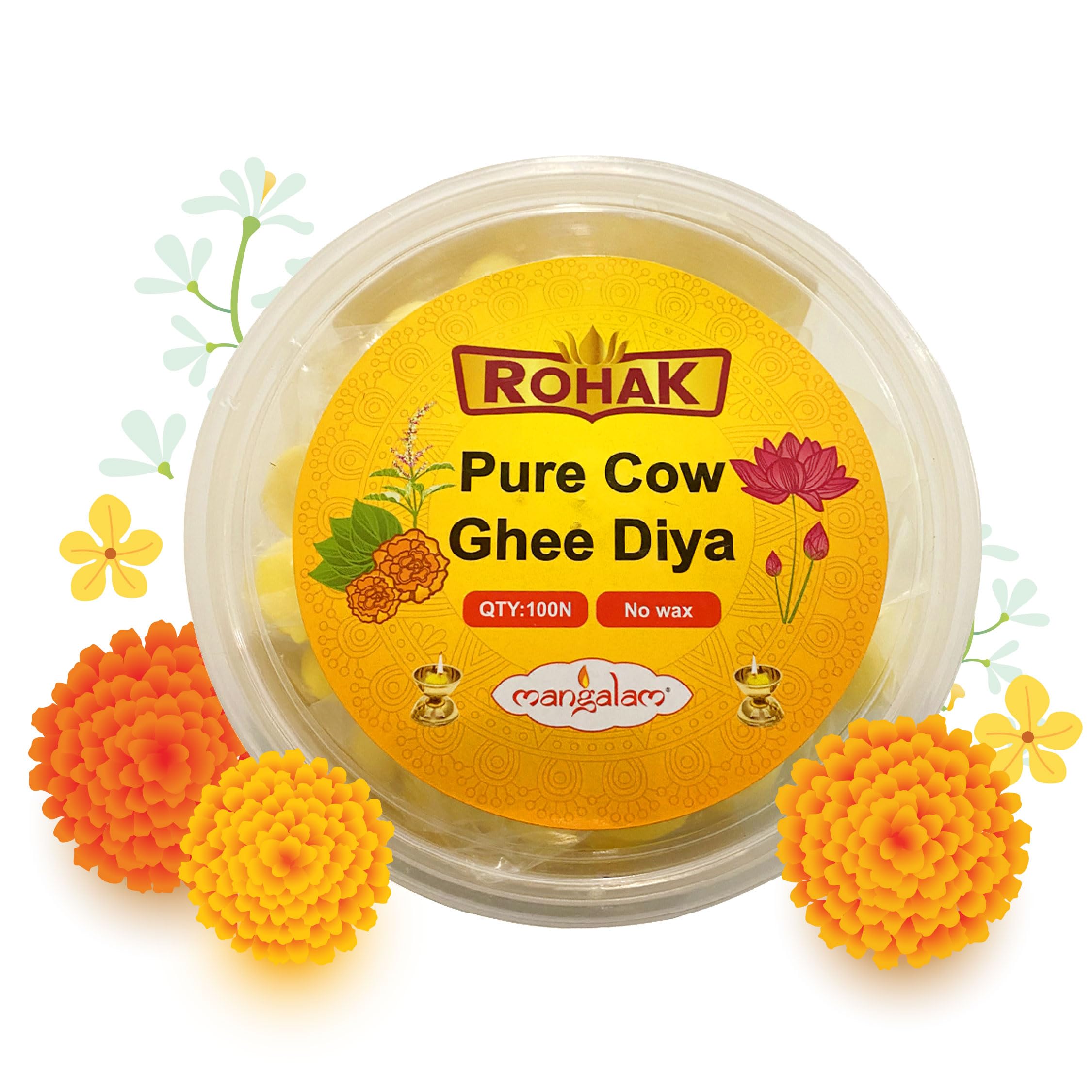 MANGALAM Rohak Pure Cow Ghee Diya - Pack Of 1-100 Pieces Diya Batti For Puja, Festivals & Other Religious Ritual 100% Wax Free | Readymade Ghee Diyas | 340 Grams (B0BLYY1GCB) Amazon Price History, Amazon Price Tracker