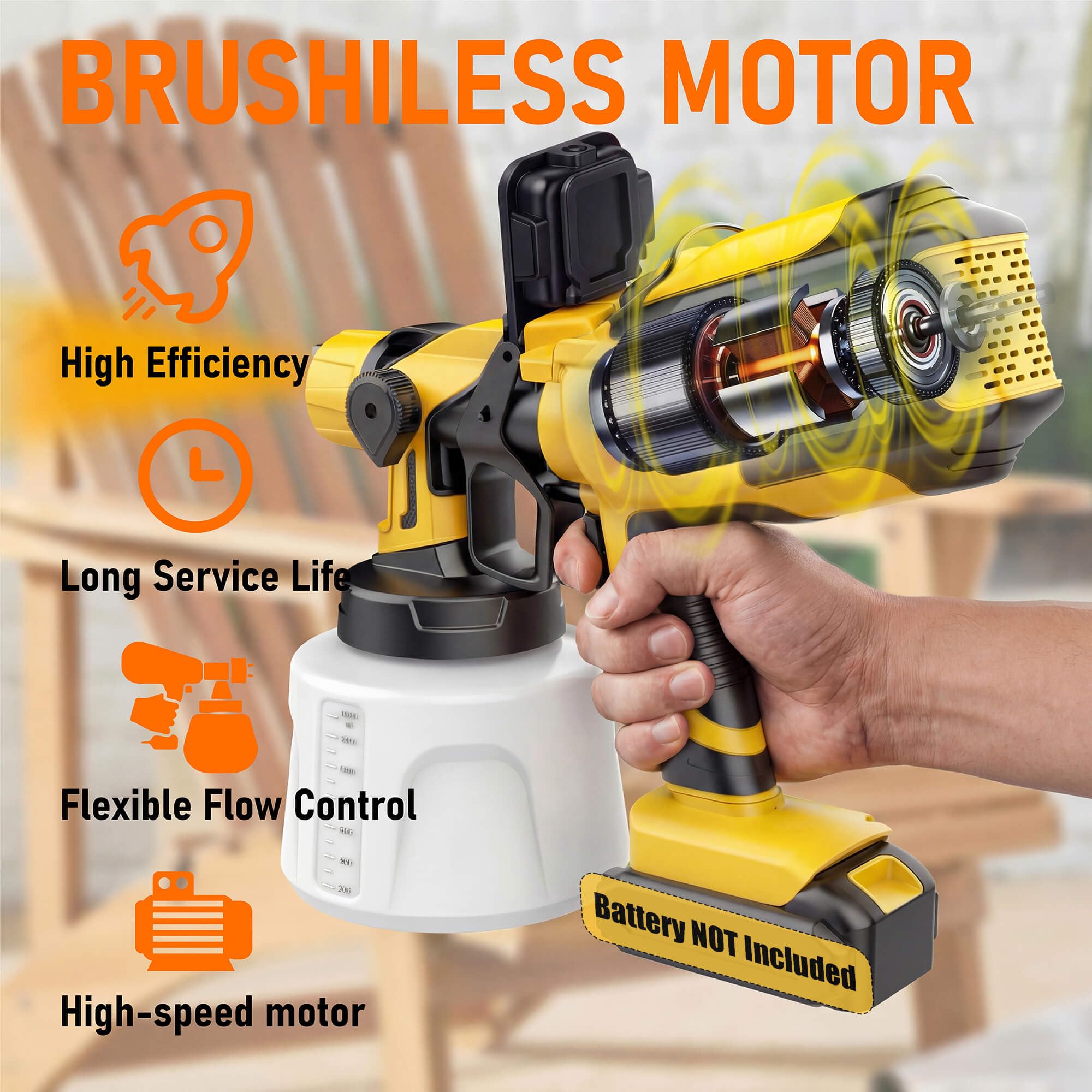 Cordless Paint Sprayer Compatible with Dewalt 20V MAX Battery (NO Battery) - Electric Spray Paint Gun with Led Light, 4 Nozzles & 3 Modes for Interior/Exterior House Painting, Furniture & Fences - 3