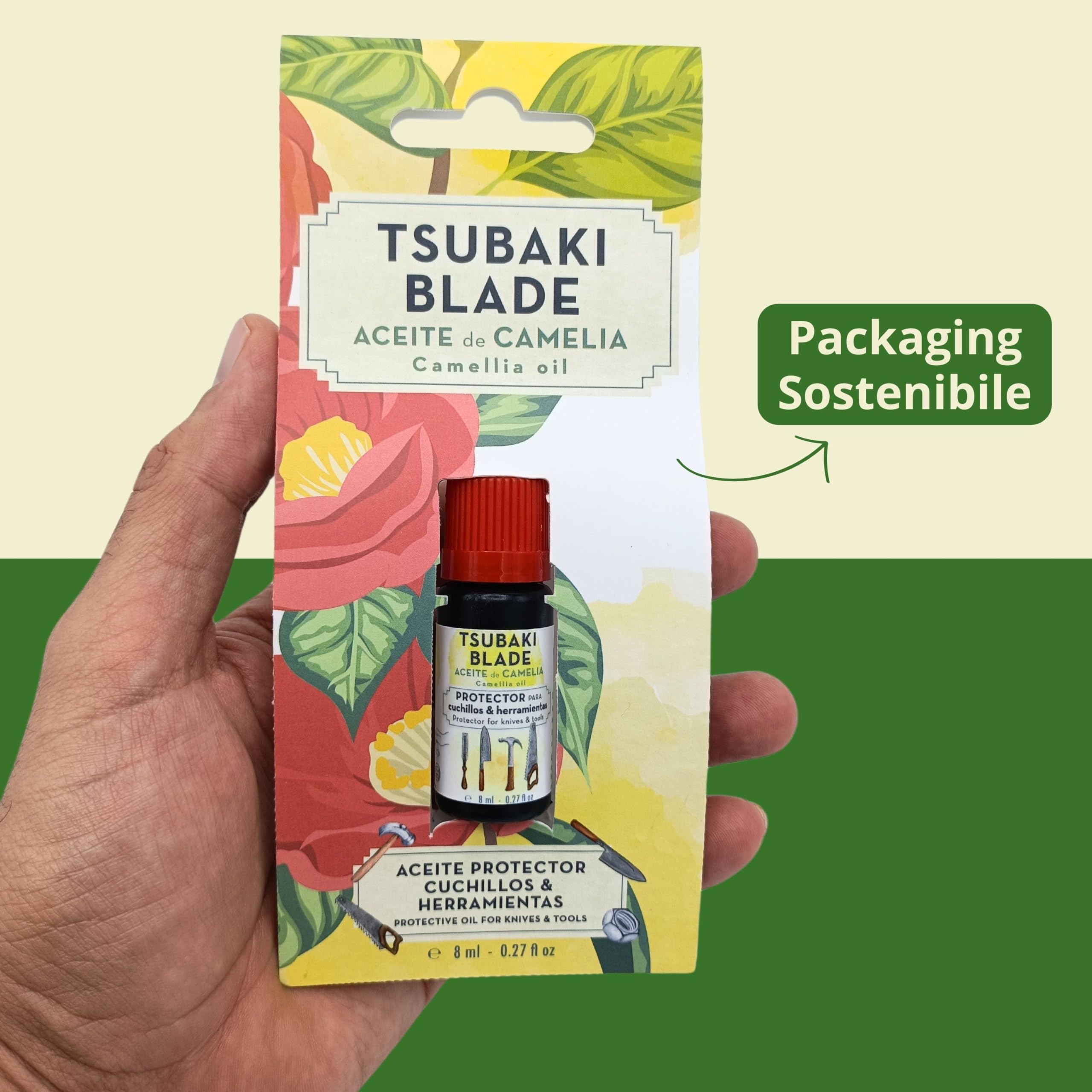 Tsubaki Blade | Olio di Camellia per Coltelli e Strumenti - Protettore Antiossidante, Lubrificante Naturale, Ideale per Coltelli in Acciaio al Carbonio e Legno - 100% Puro e Senza Prodotti Chimici