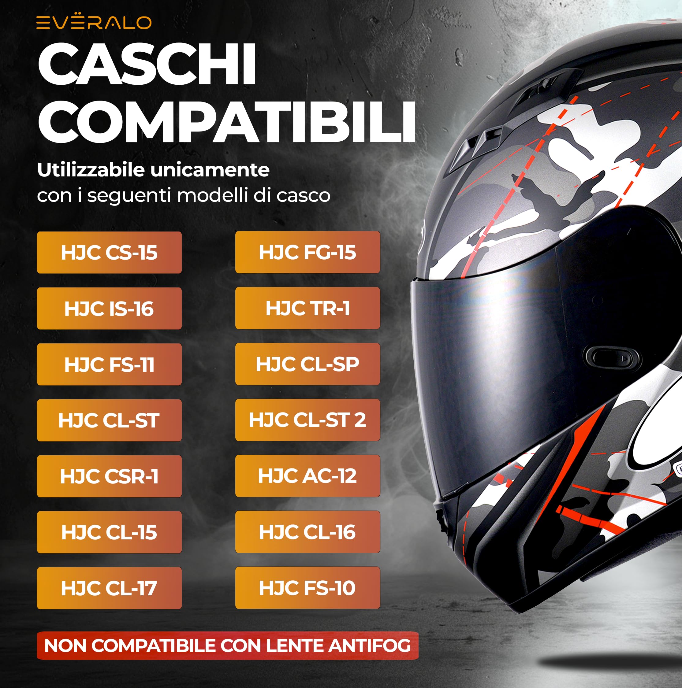 Visiera Compatibile con HJC Cs15 - Fg15 - Is16 - Tr1 - Fs11 - Ac12 - Cl15 - Cl16 - Clsp - Clst - Cl17 - Csr1 - Fs10 - Fs15 - Hj09 (Dark Fume')