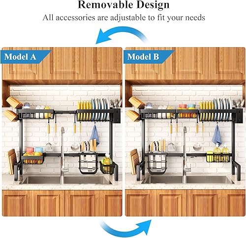 Miniatura 7 de SNTD - Escurridor de platos para colocar sobre el fregadero, ancho ajustable (para fregaderos de 32 - 40 pulgadas,) hecho de acero inoxidable, color