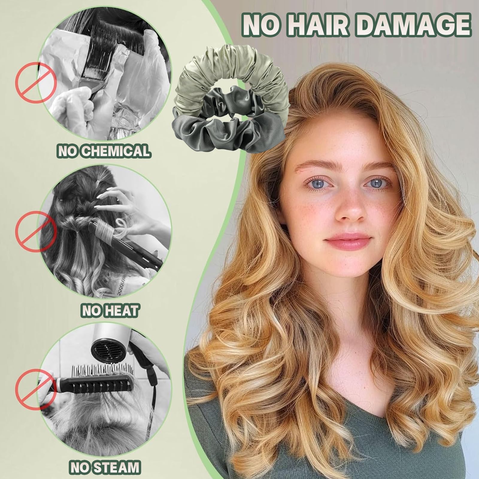 Heatless Curls, Hair Scrunchies for Women 2 Pcs Soft and Elastic Heatless Curling Scrunchies, Elastic Hair Bands for Ponytail Holder - Image 3