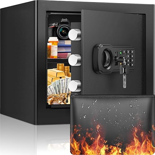 GHJGAGE 1.7 Cubic Home Safe Fireproof Waterproof, Anti-Theft Fireproof Safe Box for Home with Digital Keypad & Removable Shelf, Security Safety Box for Money Firearm Documents Valuables - 1.7 CUFT