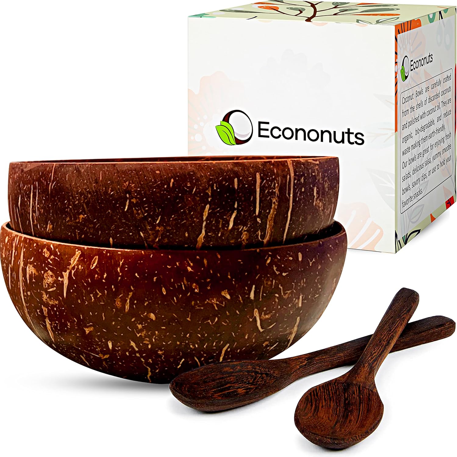 Econonuts 4Pc Coconut Bowl and Wooden Spoon Set Eco