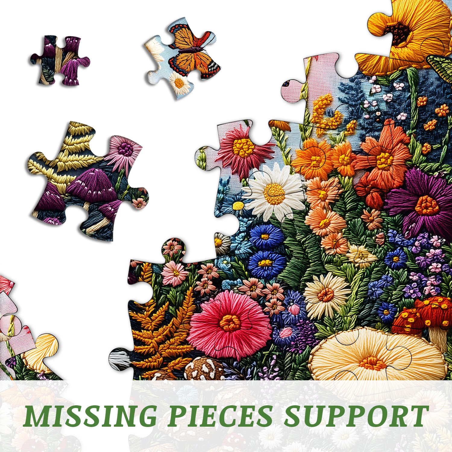 Mushroom Puzzles for Adults 1000 Pieces, PICKFORU Colorful Spring Flower Garden Jigsaw Puzzles Butterfly, Unique Impossible Embroidery Wildflower Plant Theme as Home Wall Decor - Image 6