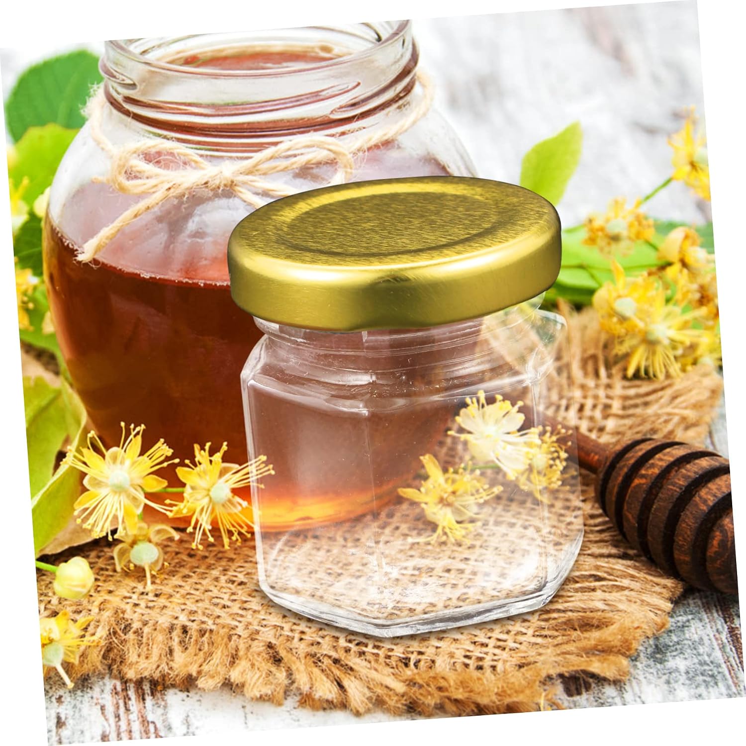 Cabilock Hexagon Storage Dispenser Glass Honey Pot Jar Container Squeeze Dispenser Bottles