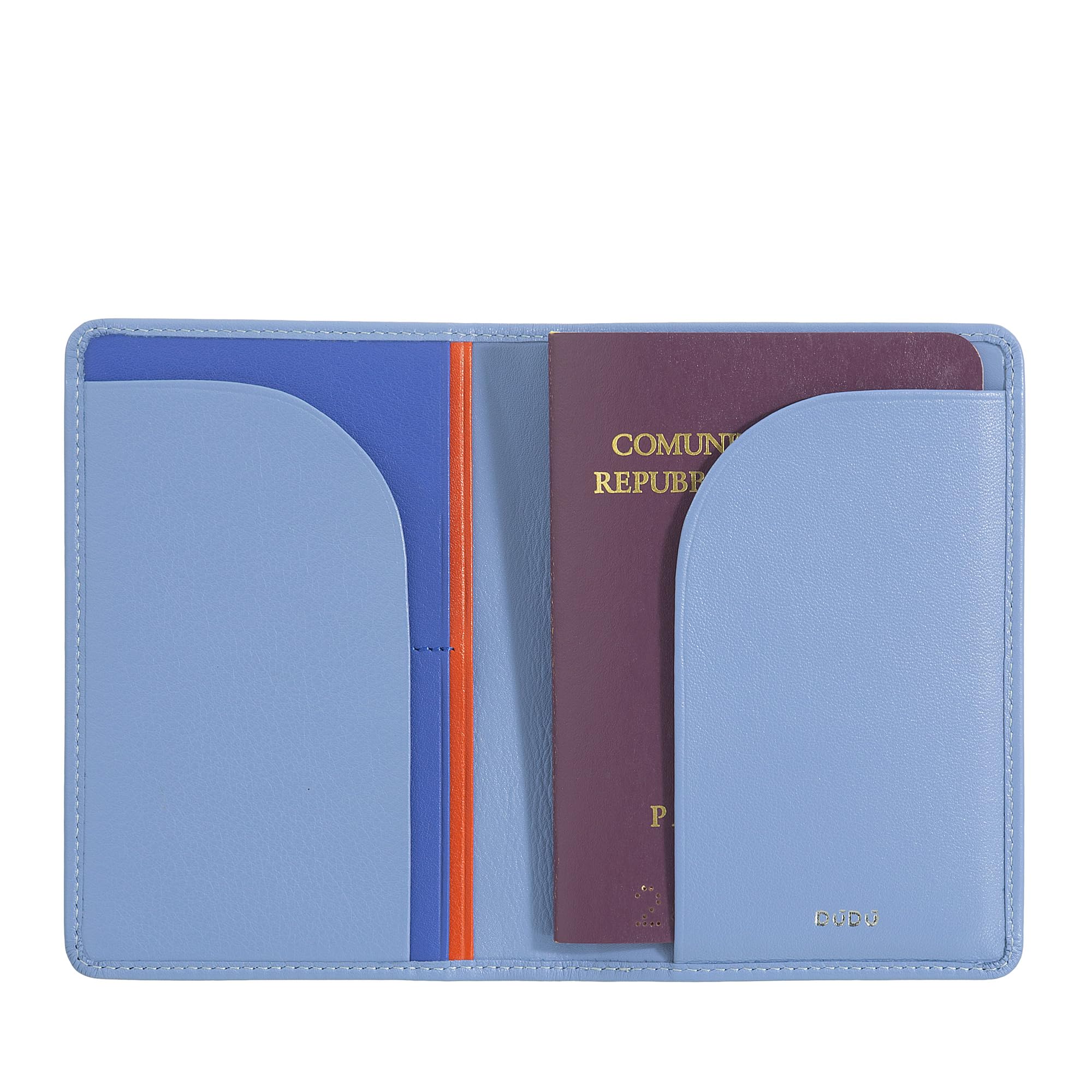 DUDU Custodia Porta Passaporto in Pelle da Viaggio con Protezione RFID e Porta Carte di Credito Blu pastello